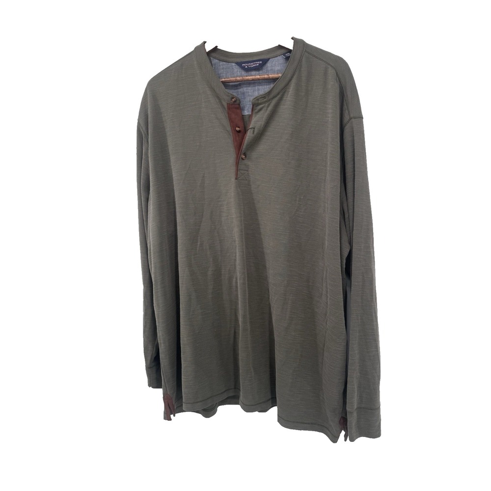 Roundtree & Yorke Big & Tall Long Sleeve Solid Polynosic Henley Olive 2XL NEW